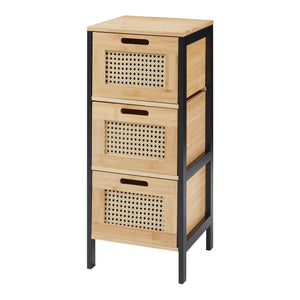 Badkommode Tervola mit 3 Schubladen Schwarz/Bambus [en.casa]