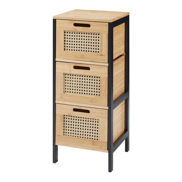 Badkommode Tervola mit 3 Schubladen Schwarz/Bambus [en.casa]