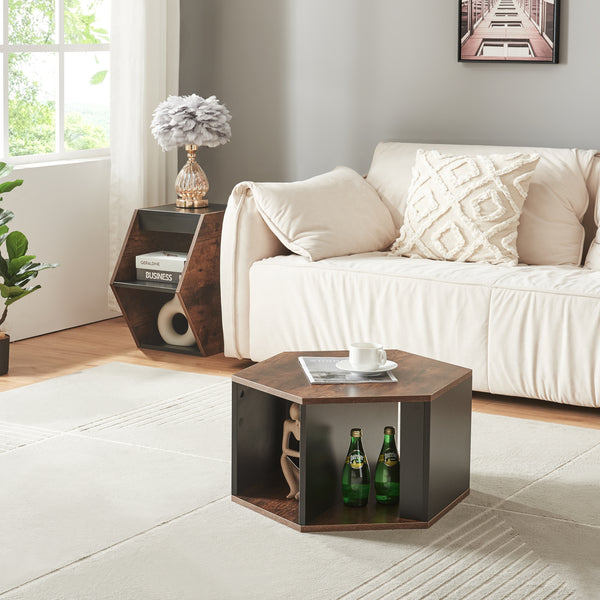 Couchtischset Molde 2-tlg. Schwarz/Walnussoptik [en.casa]