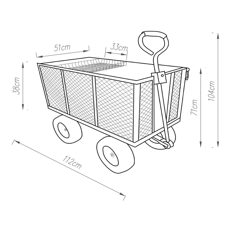Maßskizze Bollerwagen Corropoli 112x51 cm max. 550kg Schwarz/Gelb [pro.tec]