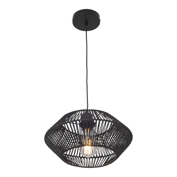 Hängeleuchte Amersham Metall+Rattan Schwarz [lux.pro]