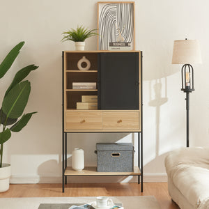 Beistellschrank Tysnes 140x80x40 cm Schwarz/Eiche [en.casa]