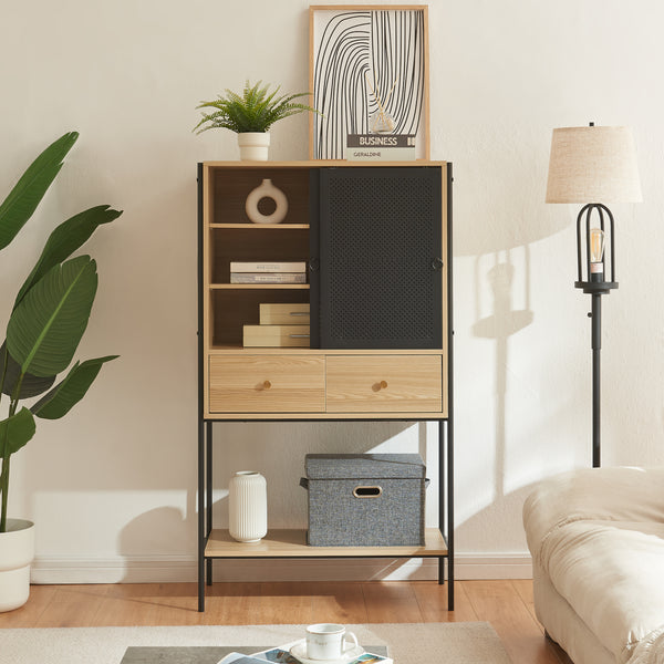 Beistellschrank Tysnes 140x80x40 cm Schwarz/Eiche [en.casa]