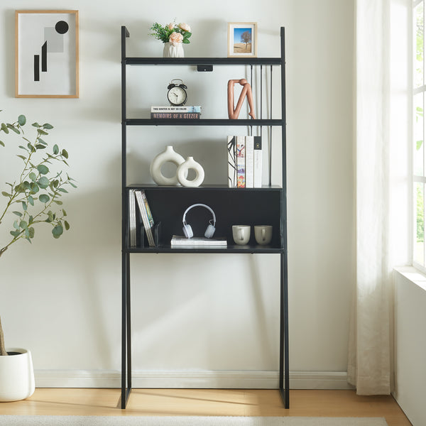 Schreibtisch Storfjord mit Leiterregal 184x80x40cm Schwarz [en.casa]