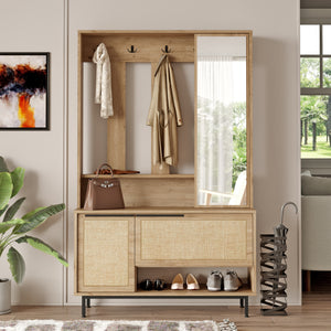 Kompaktgarderobe Kvænangen 78x112x36 cm Eiche/Rattanoptik [en.casa]