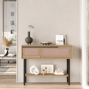 Konsolentisch Kvænangen 100x30x76 cm Eiche/Rattanoptik [en.casa]