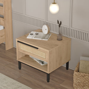 Nachttisch Kvænangen 43x54x45 cm Eichen/Rattanoptik [en.casa]