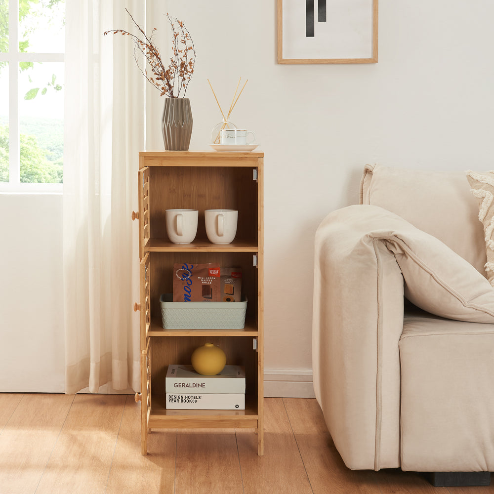 Beistellschrank mit 3 Türen Ypäjä 82x33x27 cm Bambus [en.casa] - premiumXL