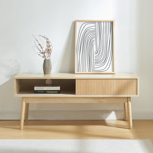 Fernsehtisch Landskrona 115x40x48 cm mit zwei Schiebetüren Eicheoptik [en.casa]