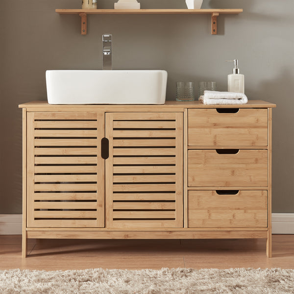 Waschbeckenunterschrank Boksereys 60x100x35 cm Bambus Natur [en.casa]