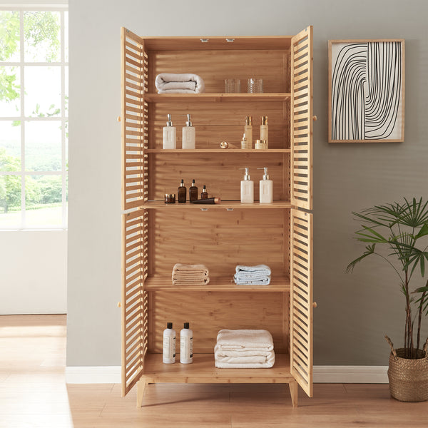 Badezimmerschrank Raurgela 180x80x40 cm Bambus [en.casa]