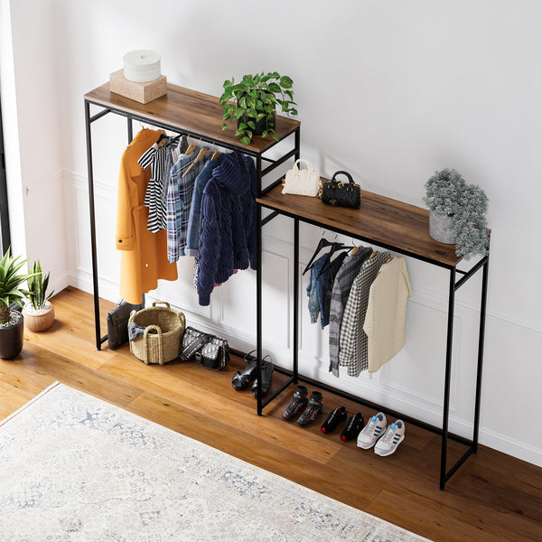 Garderobenständer Skestbyena aus zwei Elementen 140x240x40 cm Schwarz/Walnussoptik [en.casa]