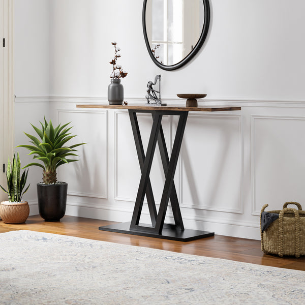 Konsolentisch Seinshung 110x30x80 cm Schwarz/Walnussoptik [en.casa]