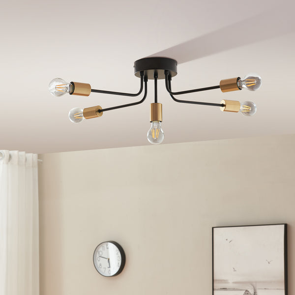 Deckenleuchte Benfleet 5 x E27 Schwarz/Messingfarben [lux.pro]