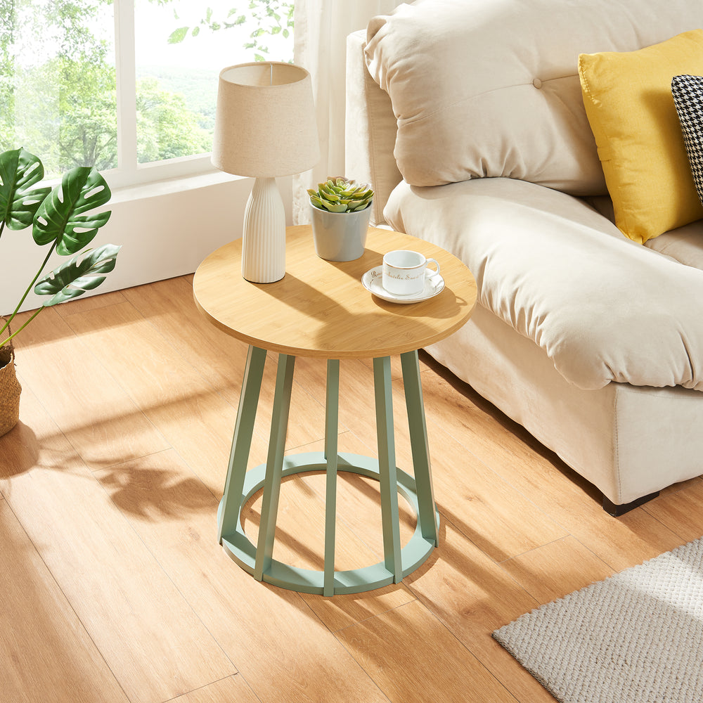 Beistelltisch Lensuu 48xØ48 cm Pastellgrün/Eiche [en.casa] - premiumXL