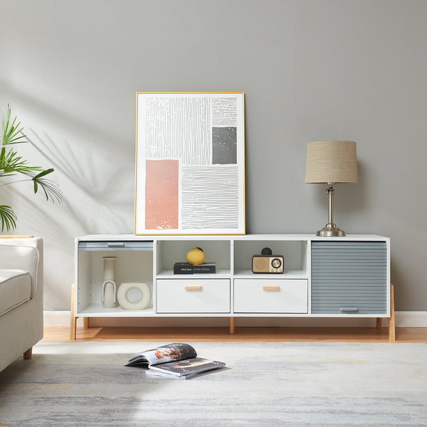 Fernsehschrank Kvaefjord 160x40x52 cm Weiß/Grau [en.casa]