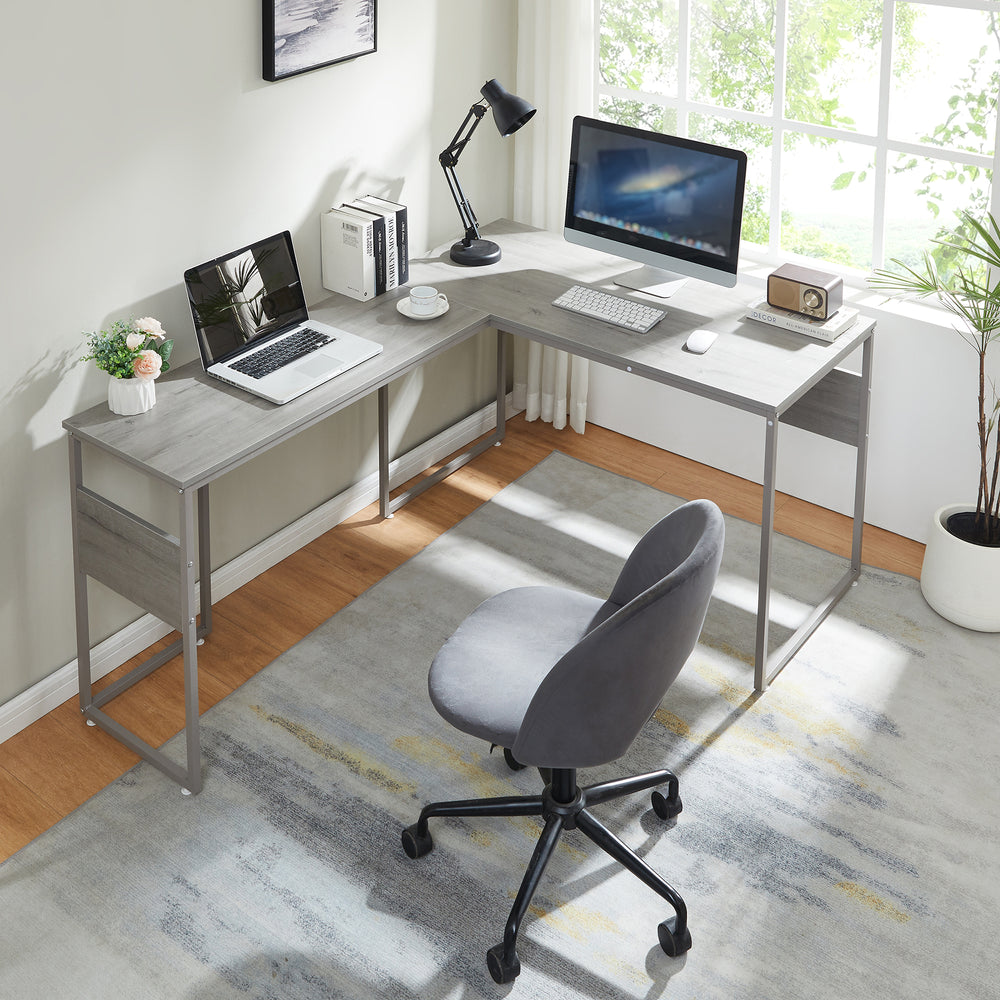 Schreibtisch Karlstang L - förmig 166x120x75 cm Hellgrau [en.casa] - premiumXL