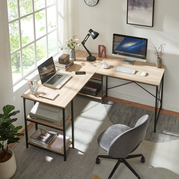 Schreibtisch Klirurud mit 2 Regalen L-förmig 150x150x75 cm Eicheoptik [en.casa]