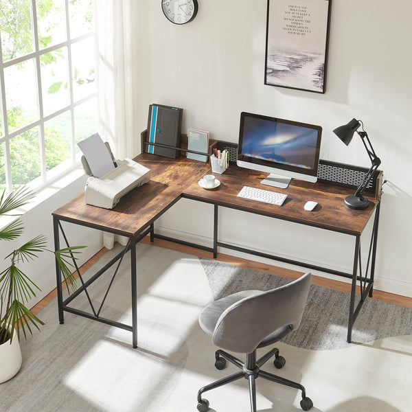 Schreibtisch Frelvepirg mit Rückwand L-förmig 165x110x75 cm Walnussoptik [en.casa]