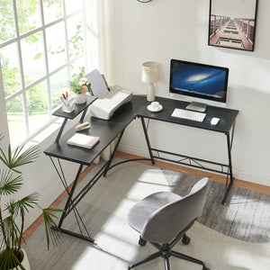 Schreibtisch Yremso L-förmig 122x122x98 cm Schwarz [en.casa]