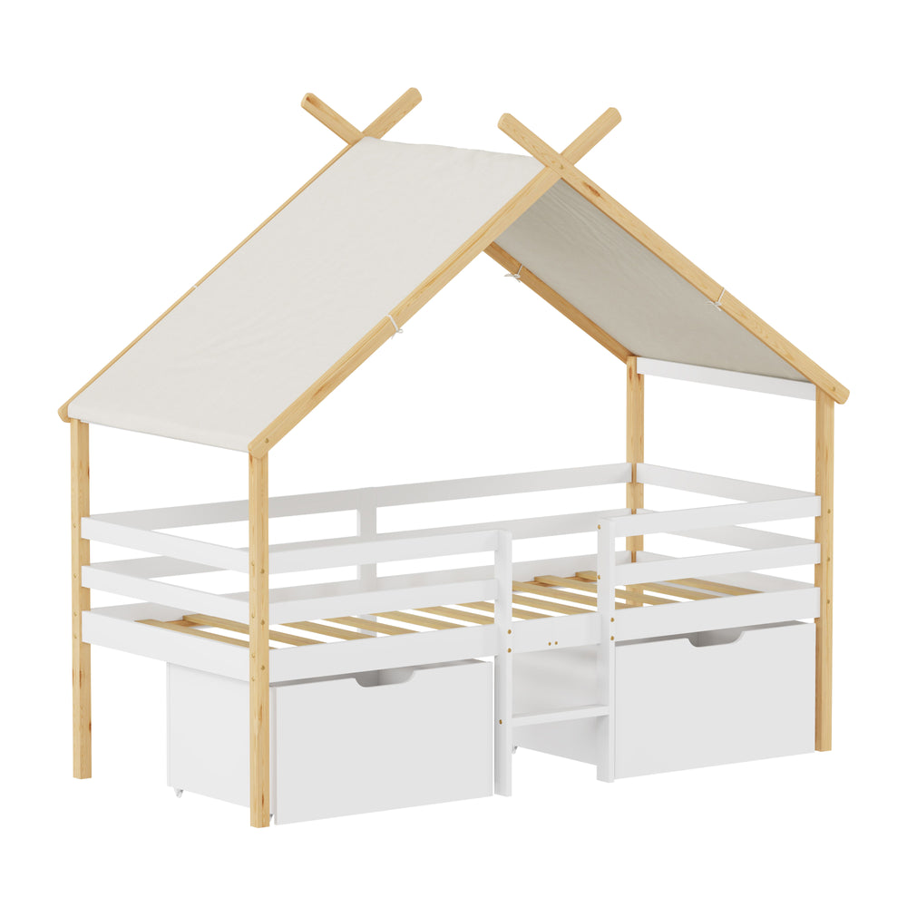 Hausbett Surnadal 90x200 cm Kiefernholz Weiß/Natur [en.casa]