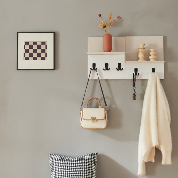 Wandgarderobe Botaruvn mit 2 Ablagen 34x59x13 cm Beige/Weiß [en.casa]