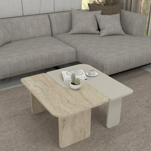 Couchtisch Boneksbelt 2-tlg. Sandstein- und Travertinfarben [en.casa]