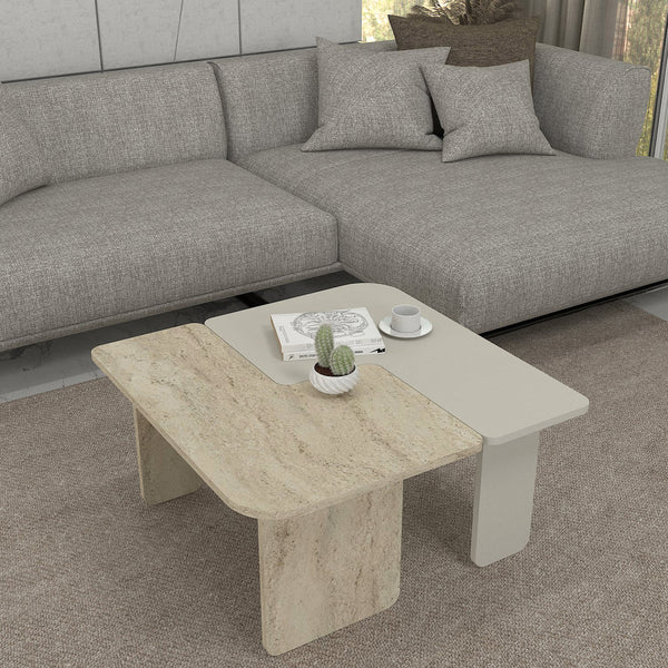 Couchtisch Boneksbelt 2-tlg. Sandstein- und Travertinfarben [en.casa]