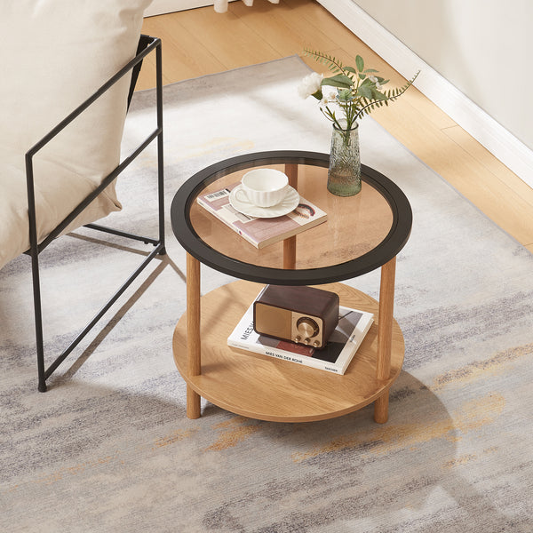 Beistelltisch Latama mit Glasplatte Ø51x45 cm Natur/Schwarz/Bronzeglas [en.casa]