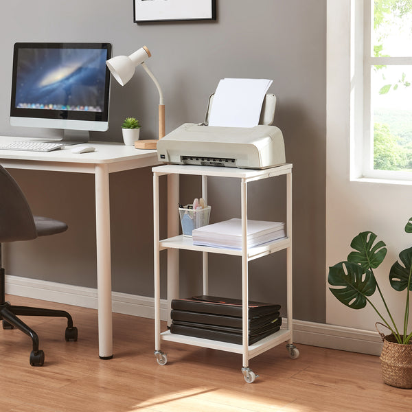 Rollbarer Druckertisch Janertu 82x39x35 cm Weiß [en.casa]