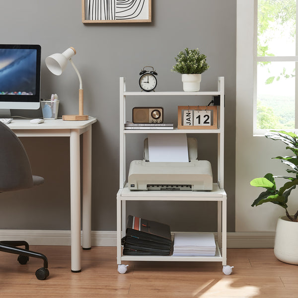 Rollbarer Druckertisch Svanaldsvipp 100x55x38 cm cm Weiß [en.casa]
