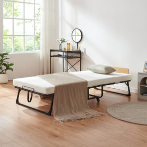 Metall-Klappbett Lustendi mit Matratze 200x90cm Schwarz/Eicheoptik [en.casa]