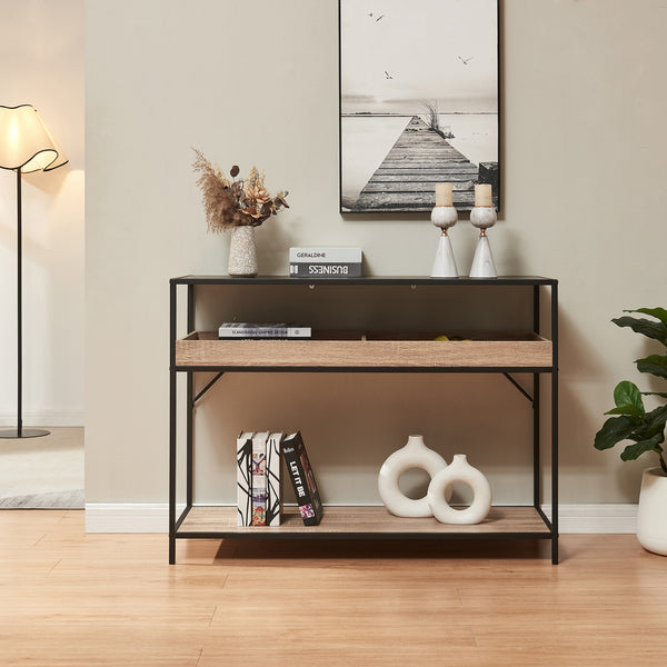 Konsolentisch Belana 110x40x80 cm Schwarz/Eicheoptik [en.casa]