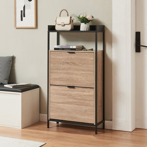 Schuhkipper Belana mit 2 Klappen 116x60x24 cm Schwarz/Eicheoptik [en.casa]