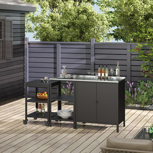 Outdoorset Bolognano Standregal Schrank und Servierwagen Schwarz, matt [casa.pro]