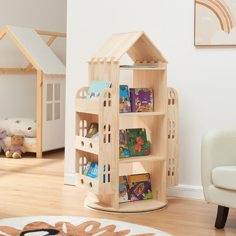 Drehbares Kinderregal Sanköre 122x64x43 cm Kiefernholz Natur [en.casa] - premiumXL