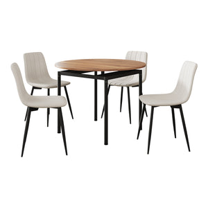 Essgruppe Hemnes 5-teilig Eicheoptik/Beige [en.casa]