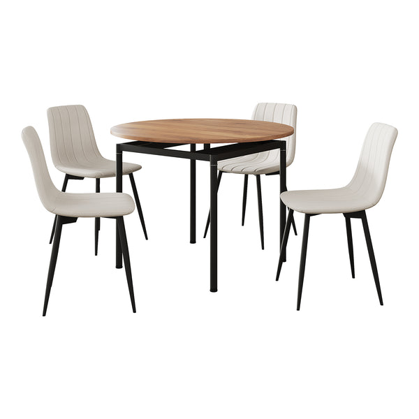 Essgruppe Hemnes 5-teilig Eicheoptik/Beige [en.casa]