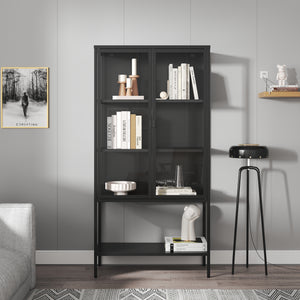 Vitrinenschrank Borshavisa Stahl 2-türig 160x80x35 cm Schwarz [en.casa]