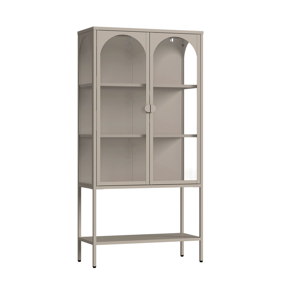 Vitrinenschrank Klippestad Stahl 160x80x35 cm Kamelfarben [en.casa]