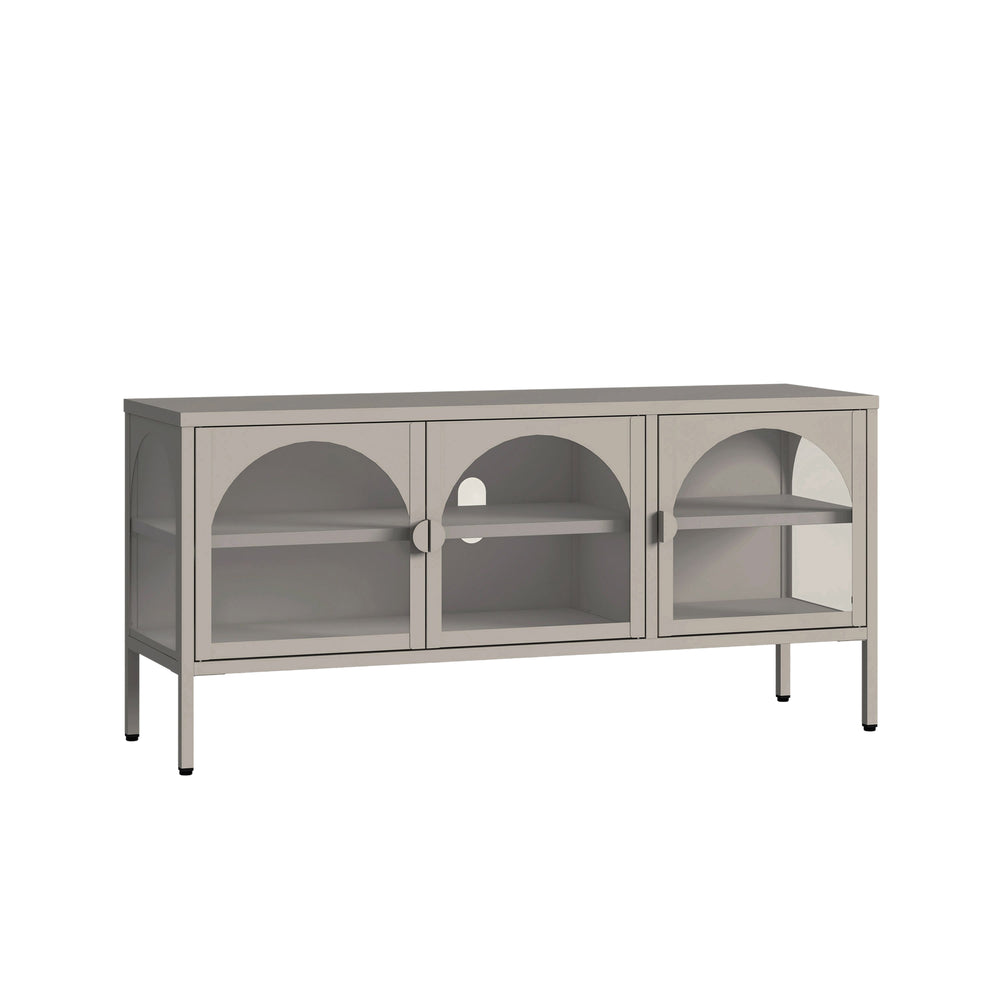 Vitrinen-Sideboard Klippestad Stahl 118x35x55 cm Kamelfarben [en.casa]