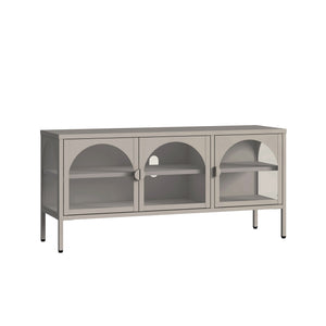 Vitrinen-Sideboard Klippestad Stahl 118x35x55 cm Kamelfarben [en.casa]
