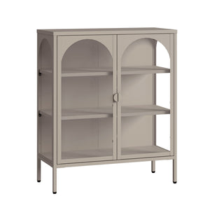 Vitrinen-Sideboard Klippestad Stahl 95x80x35 cm Kamelfarben [en.casa]
