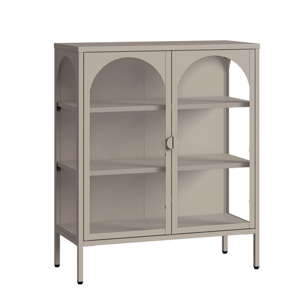 Vitrinen-Sideboard Klippestad Stahl 95x80x35 cm Kamelfarben [en.casa]