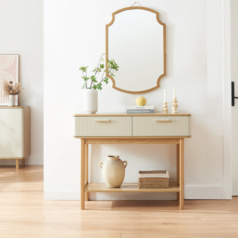 Konsolentisch Ferrersp mit 2 Schubladen 100x40x80 cm Eicheoptik/Sandfarben [en.casa]