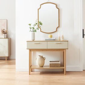 Konsolentisch Ferrersp mit 2 Schubladen 100x40x80 cm Eicheoptik/Sandfarben [en.casa]