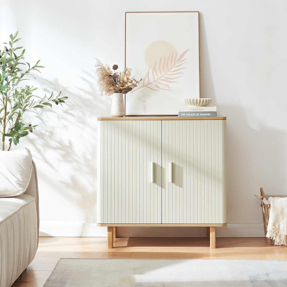 Sideboard Ferrersp mit 2 Türen 80x80x40 cm Eicheoptik/Sandfarben [en.casa]