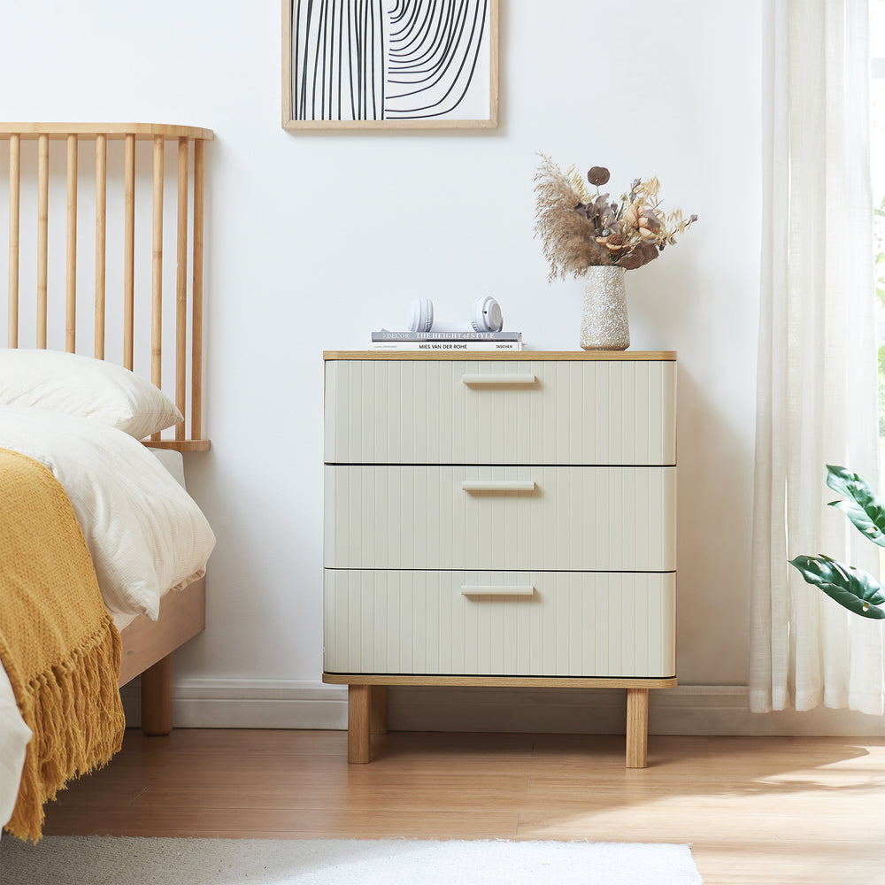 Kommode Ferrersp mit 3 Schubladen 70x60x40 cm Eicheoptik/Sandfarben [en.casa]