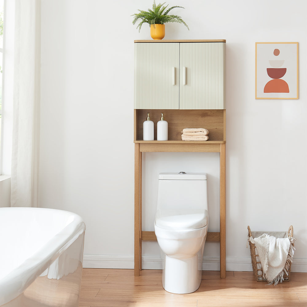 Toilettenschrank Ferrersp 160x63x20 cm Eicheoptik/Sandfarben [en.casa]