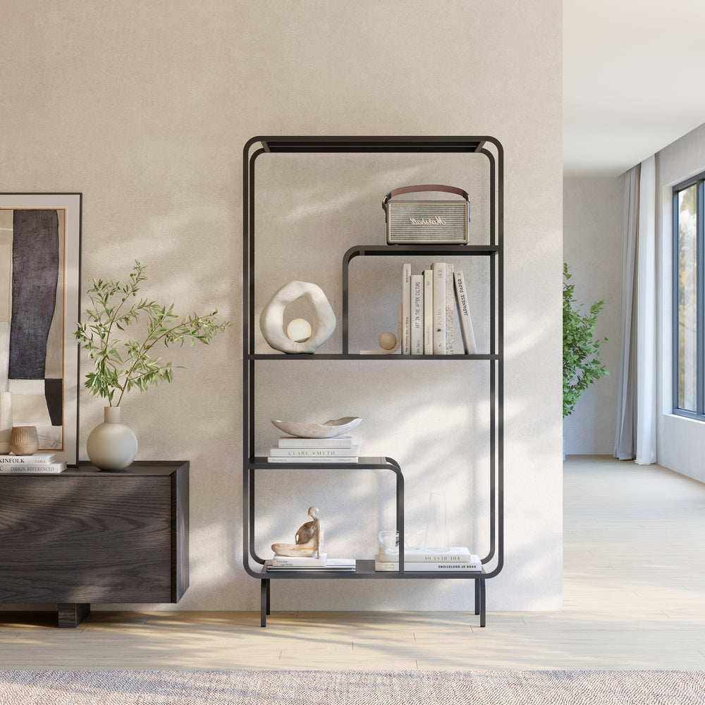 Bücherregal Færder Stahl 145x76x33 cm Schwarz [en.casa]